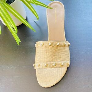 Stuart Weitzman Faux Pearl Slide Tan Sandals Size 10​​
